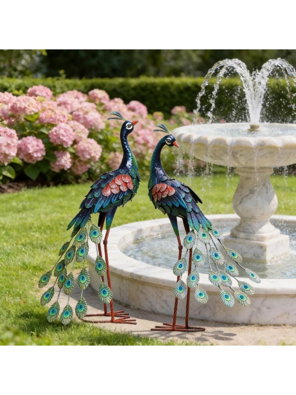 Vibrant Metal Peacock Garden Statues - Outdoor Art Sculptures for Patio & Yard